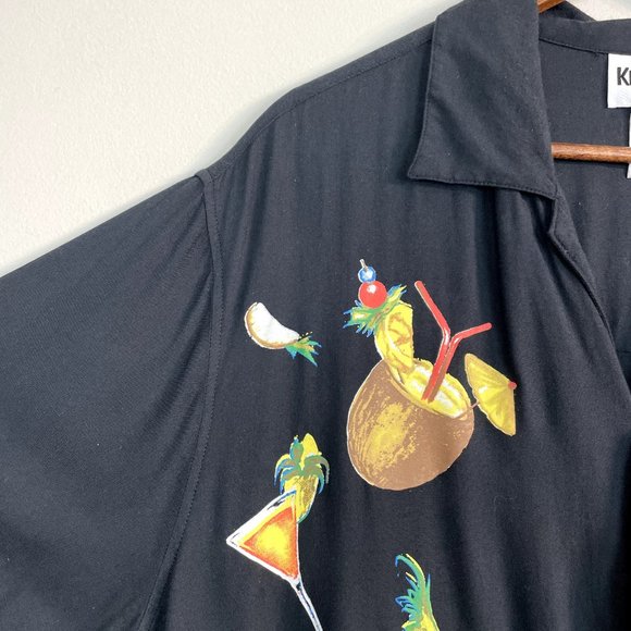 King Size Shirt Mens 2XL Big Black Short Sleeve Button Down Fruit Cocktails - Picture 2 of 9